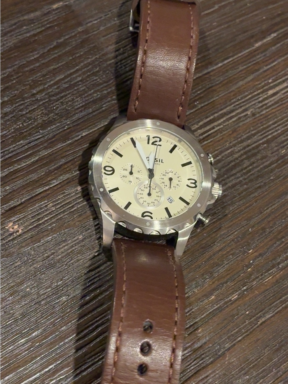 Fossil Men's Watch - Brown Leather Strap, Cream Dial